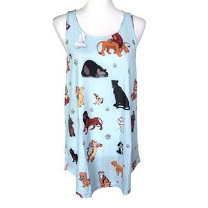 DISNEY NEW Women's XXL Light Blue Cats Long Tank Top Swim Cover Up Stretch